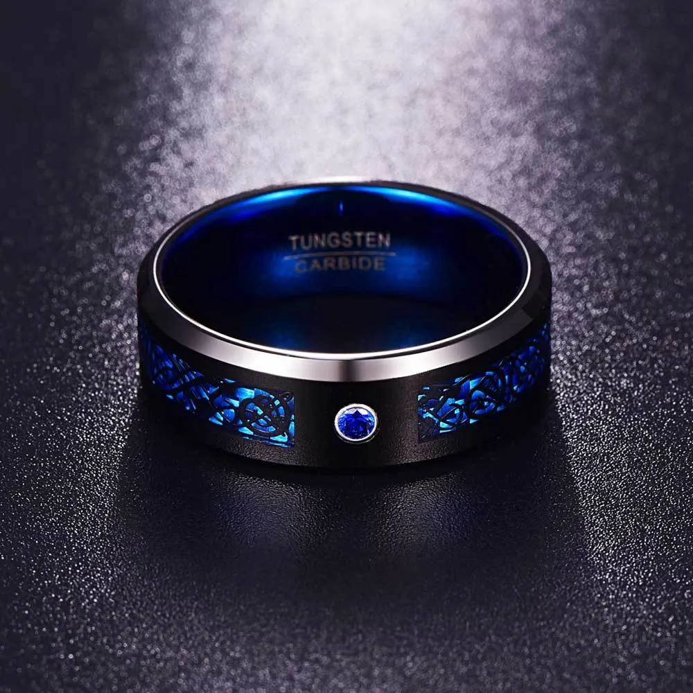 Celtic Dragon Tungsten Carbide Rings With Carbon Fiber Inlay