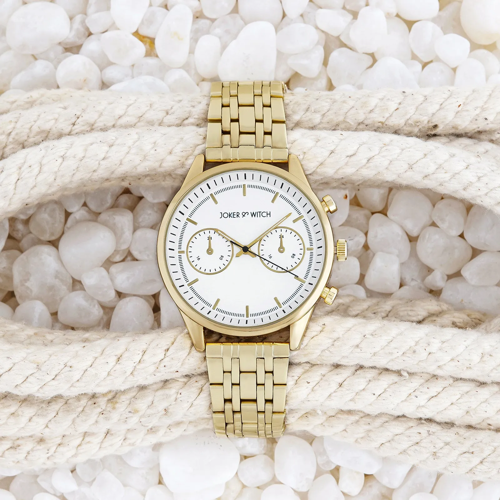 Cruz White Dial Gold Metallic Strap Watch