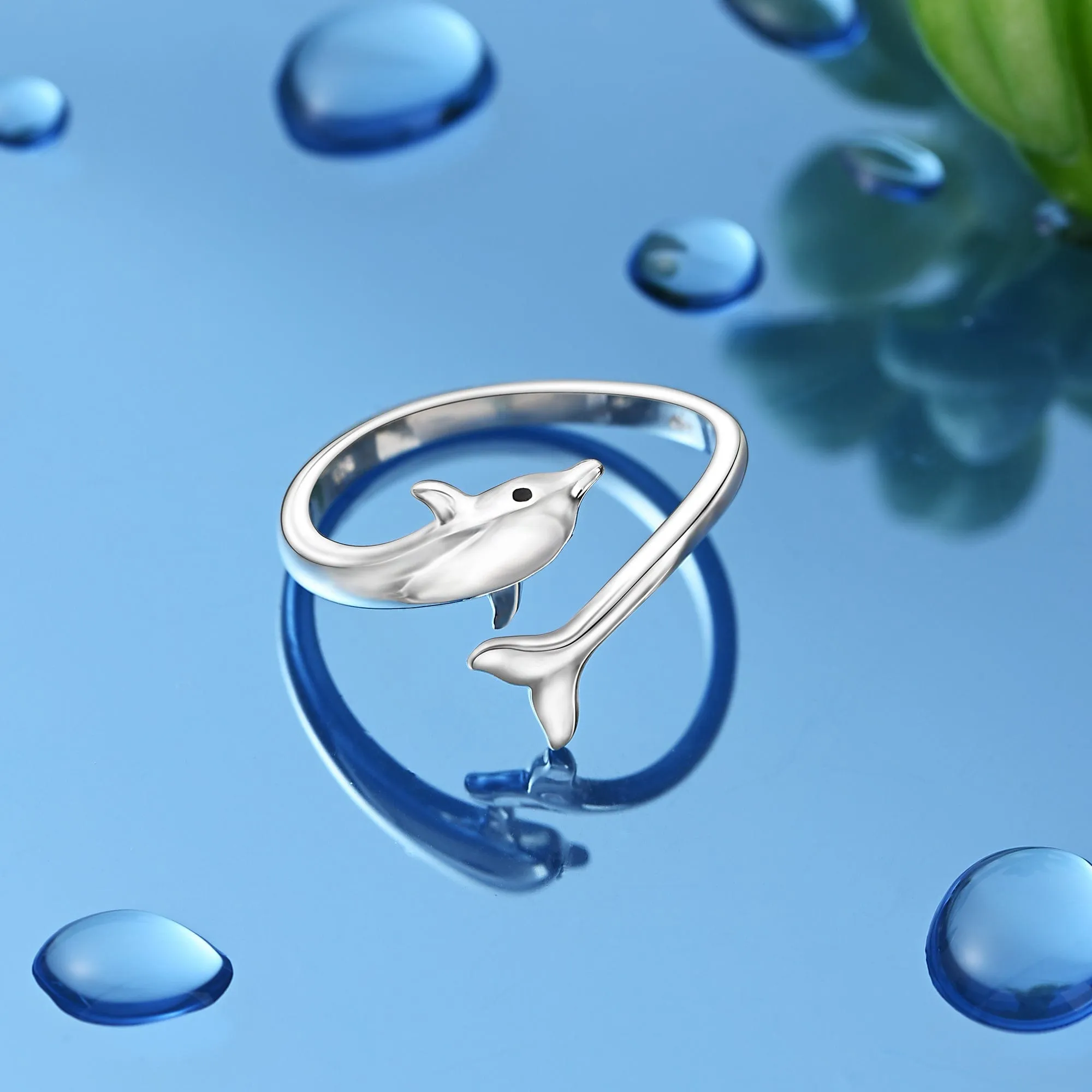 Dolphin Adjustable Sterling Silver Ring