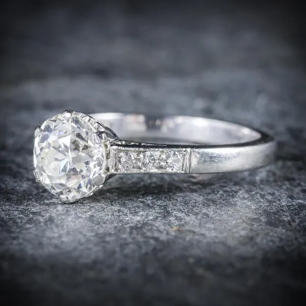 Edwardian Style Diamond Solitaire Engagement Ring Platinum 1.58Ct Of Diamonds