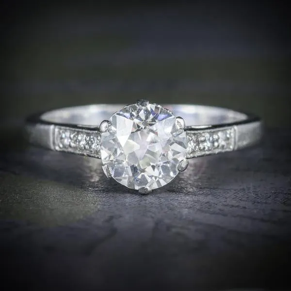 Edwardian Style Diamond Solitaire Engagement Ring Platinum 1.58Ct Of Diamonds
