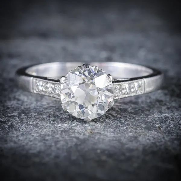 Edwardian Style Diamond Solitaire Engagement Ring Platinum 1.58Ct Of Diamonds