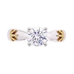 Engagement Ring 14kt White Gold with 18kt Yellow Gold Leaf and Embellishment
