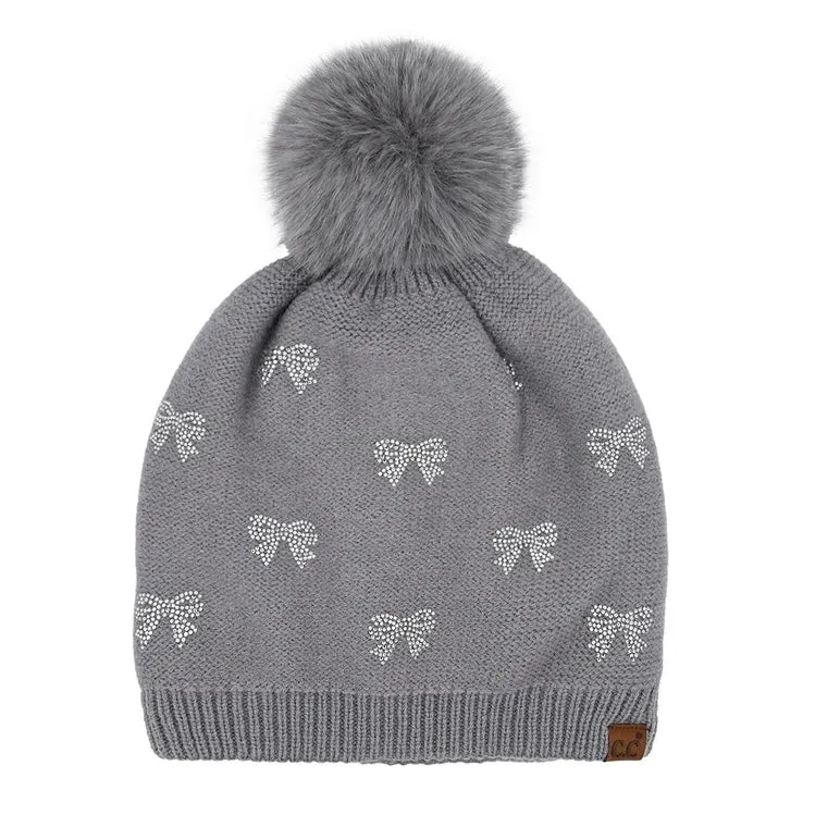 Mini Rhinestone Bow Beanie