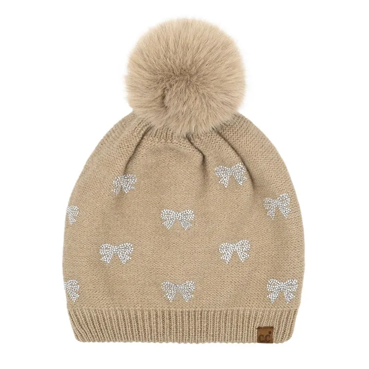 Mini Rhinestone Bow Beanie