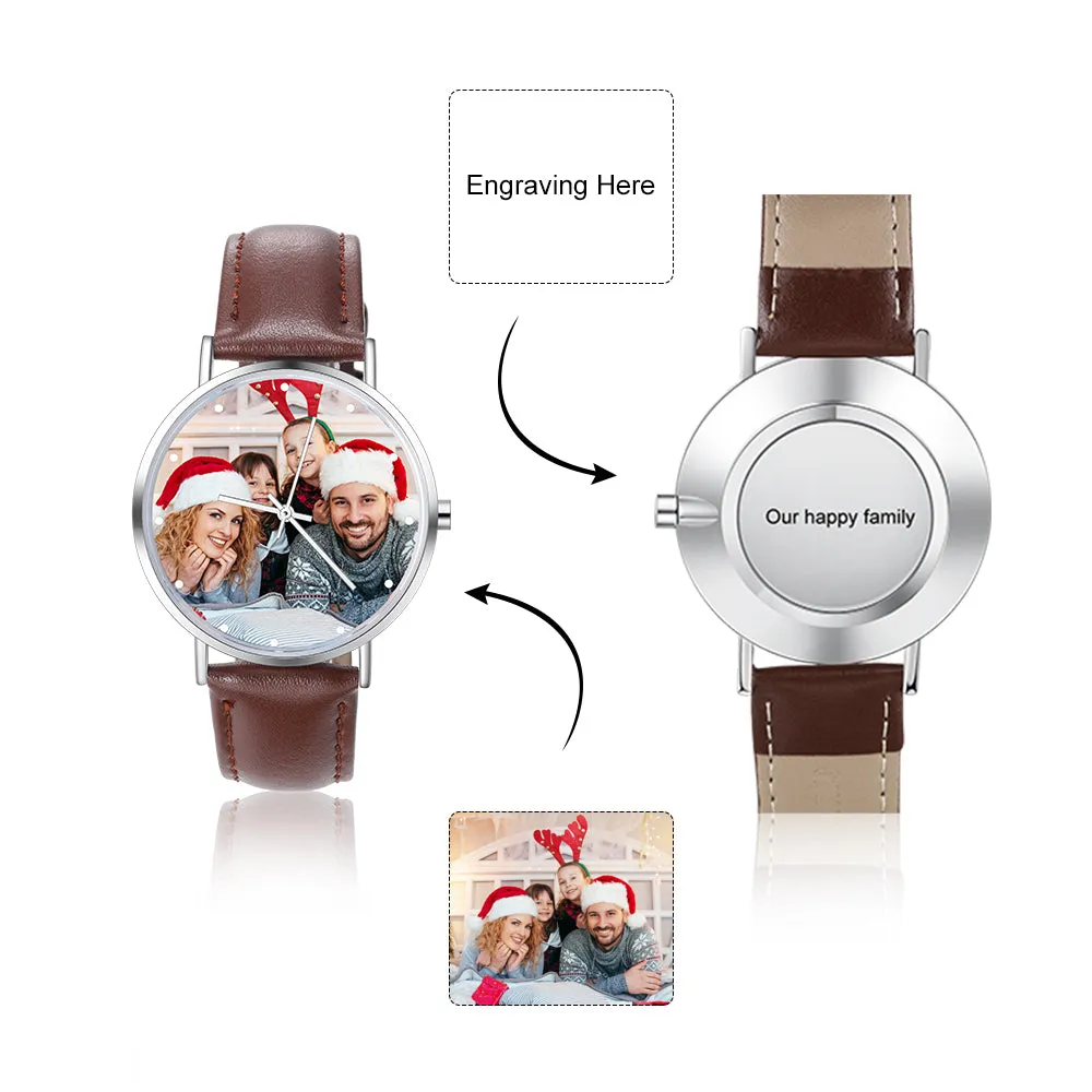 Personalized Photo and Custom Message Watch Brown Leather Band