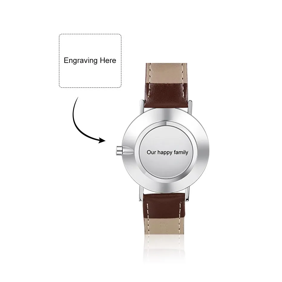 Personalized Photo and Custom Message Watch Brown Leather Band