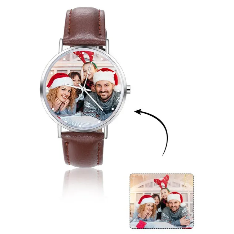 Personalized Photo and Custom Message Watch Brown Leather Band
