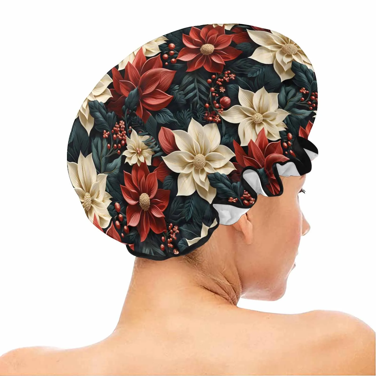 Red Poinsettia  Shower Cap