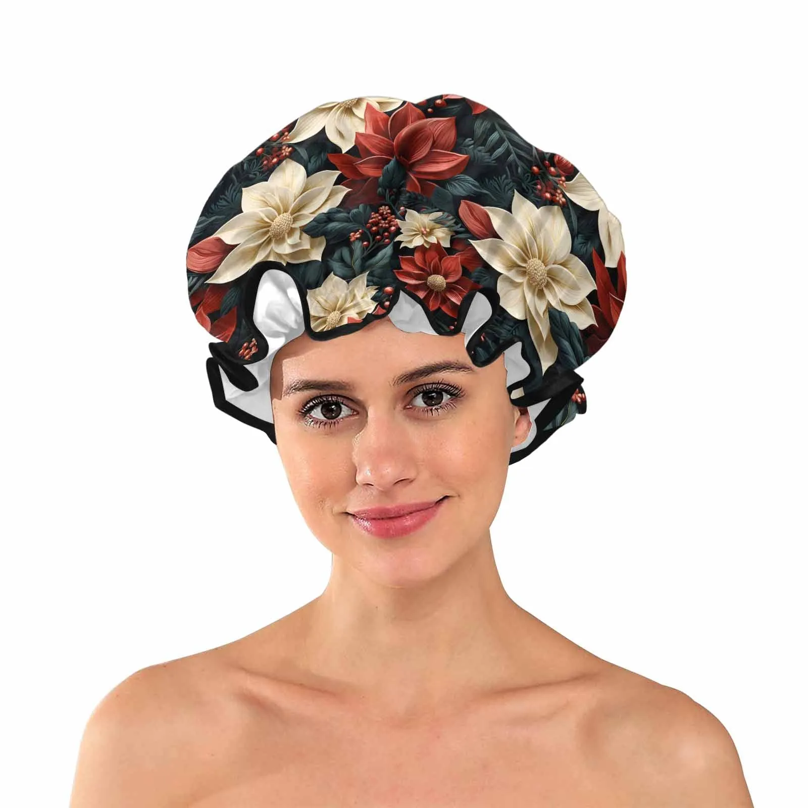 Red Poinsettia  Shower Cap