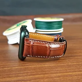 Reddish Brown Alligator Leather Apple Watch Band