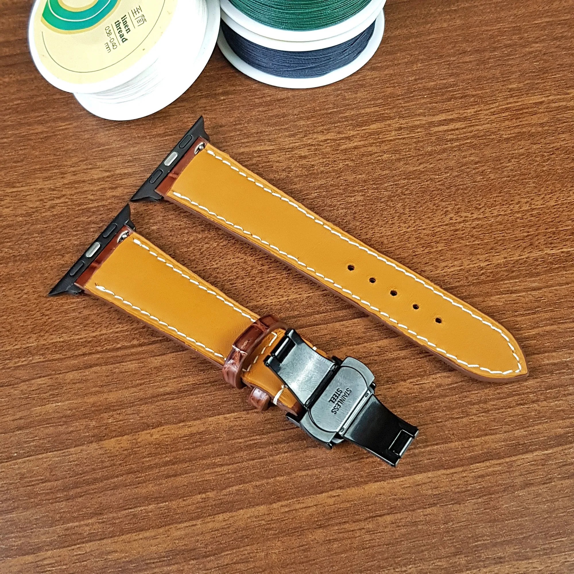 Reddish Brown Alligator Leather Apple Watch Band