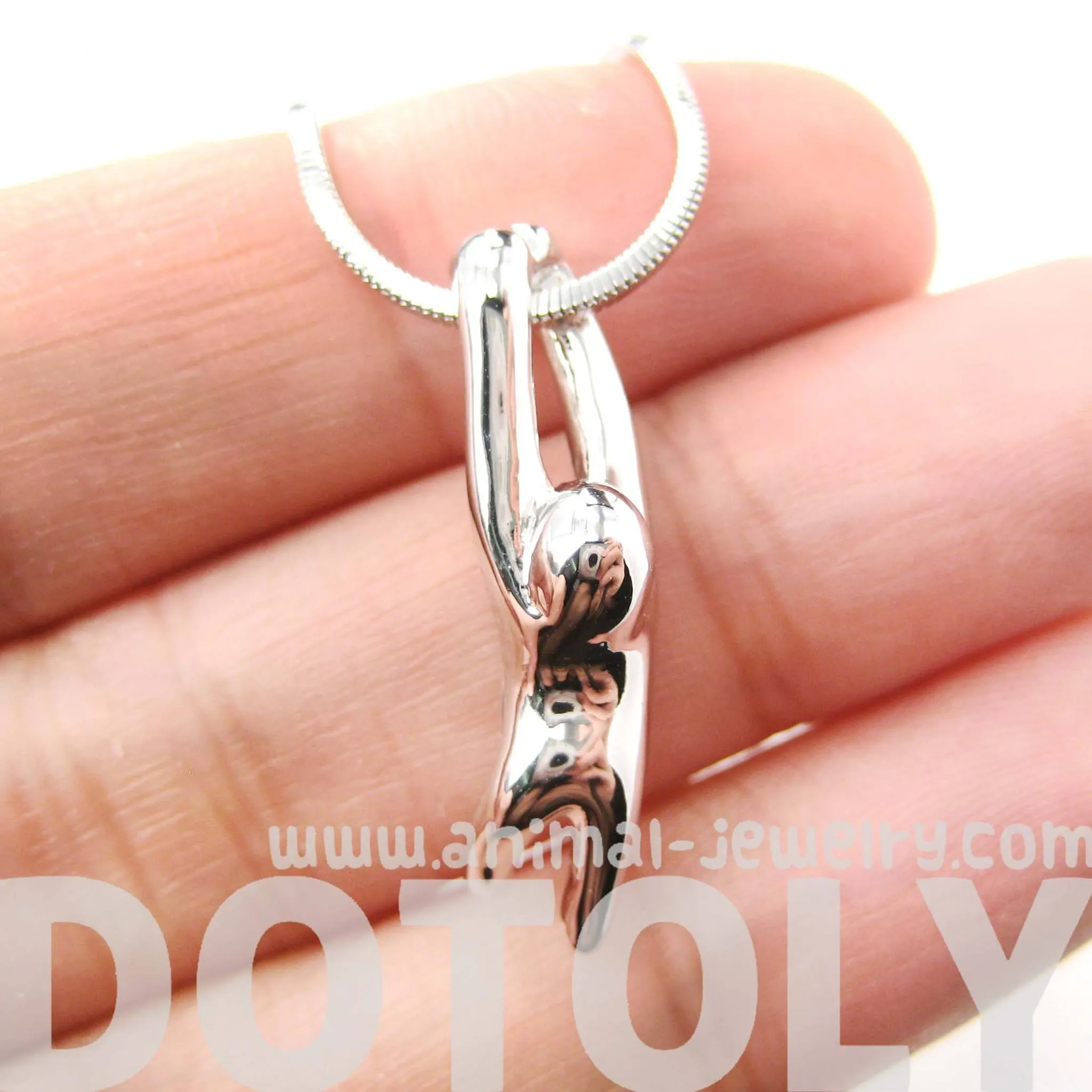 Sloth Dangling Sleek Abstract Animal Pendant Necklace in Silver | DOTOLY