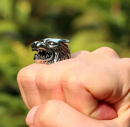 Steel Wolf's Head Ring